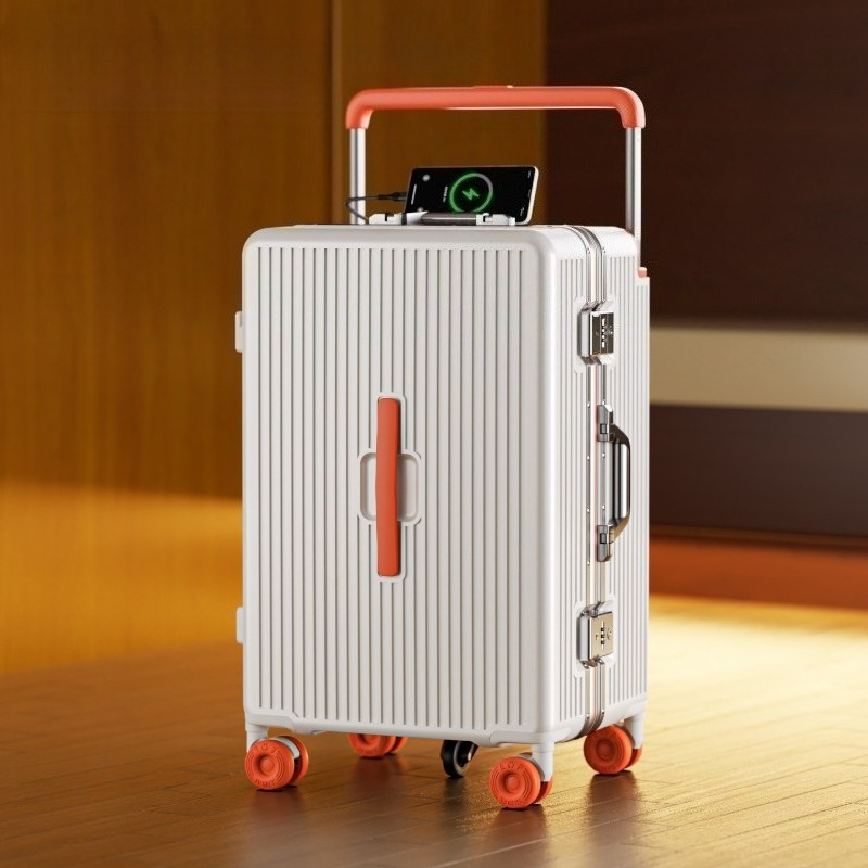 Aluminum Frame Carry On Luggage - 20インチ28インチ幅広ハンドル付きトラベルスーツケース、アルミフレーム、機内持ち込み可能、大型トロリーケース、カップホルダー付き、ローリングラゲッジ
