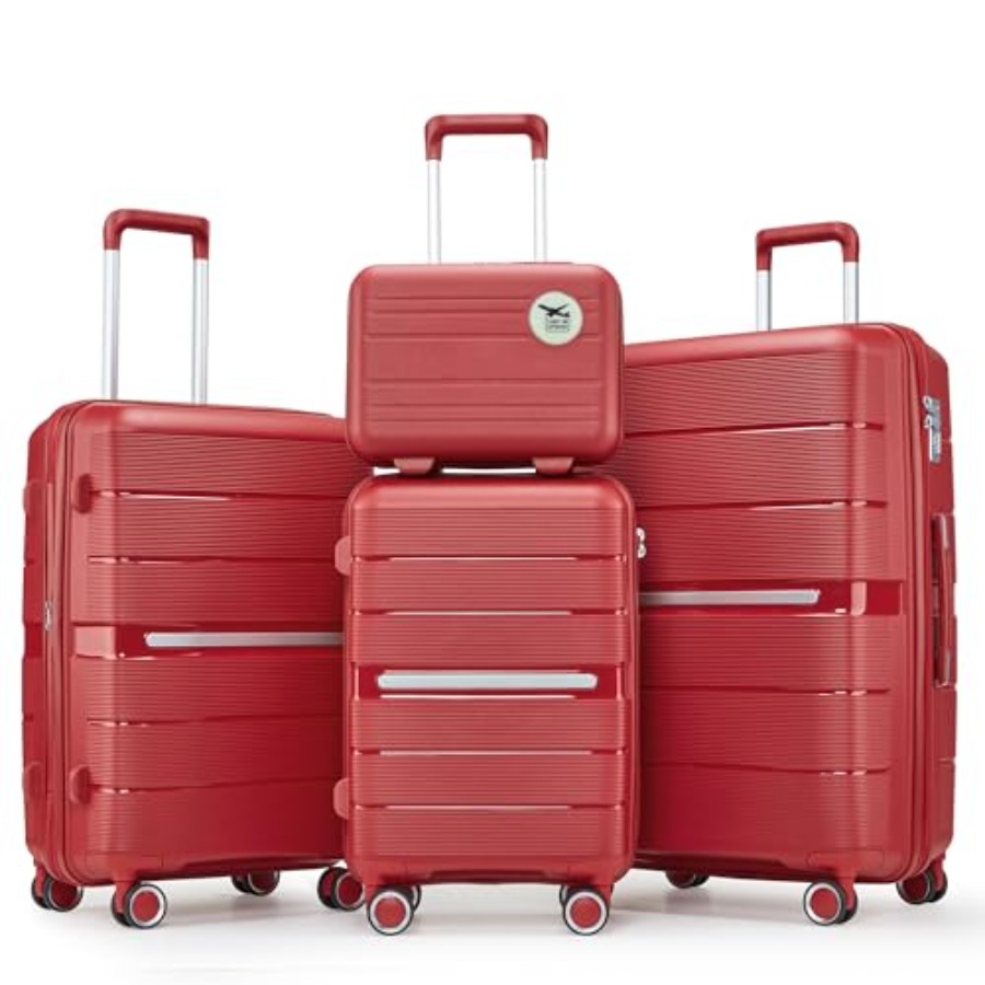 Expandable Hard Shell Luggage Set - 4ピース拡張可能なスーツケースセット、PPハードシェル、ブラック/グレー/ブルー/ローズ、軽量で傷つきにくく、TSAロック付き