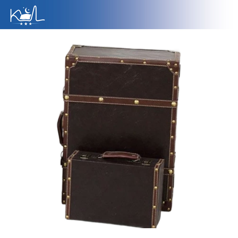 Retro Vintage Trunk Suitcase - ヴィンテージブラウン装飾スーツケース収納ボックス、アンティーク調大容量レトロ荷物箱、家の装飾小道具＆ディスプレイ用