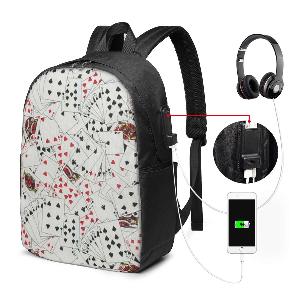 Travel Bags - トランプポーカープリントバックパック旅行ノートブックバッグコンピュータ大学生スクールバッグラップトップショルダーバッグ男性女性用