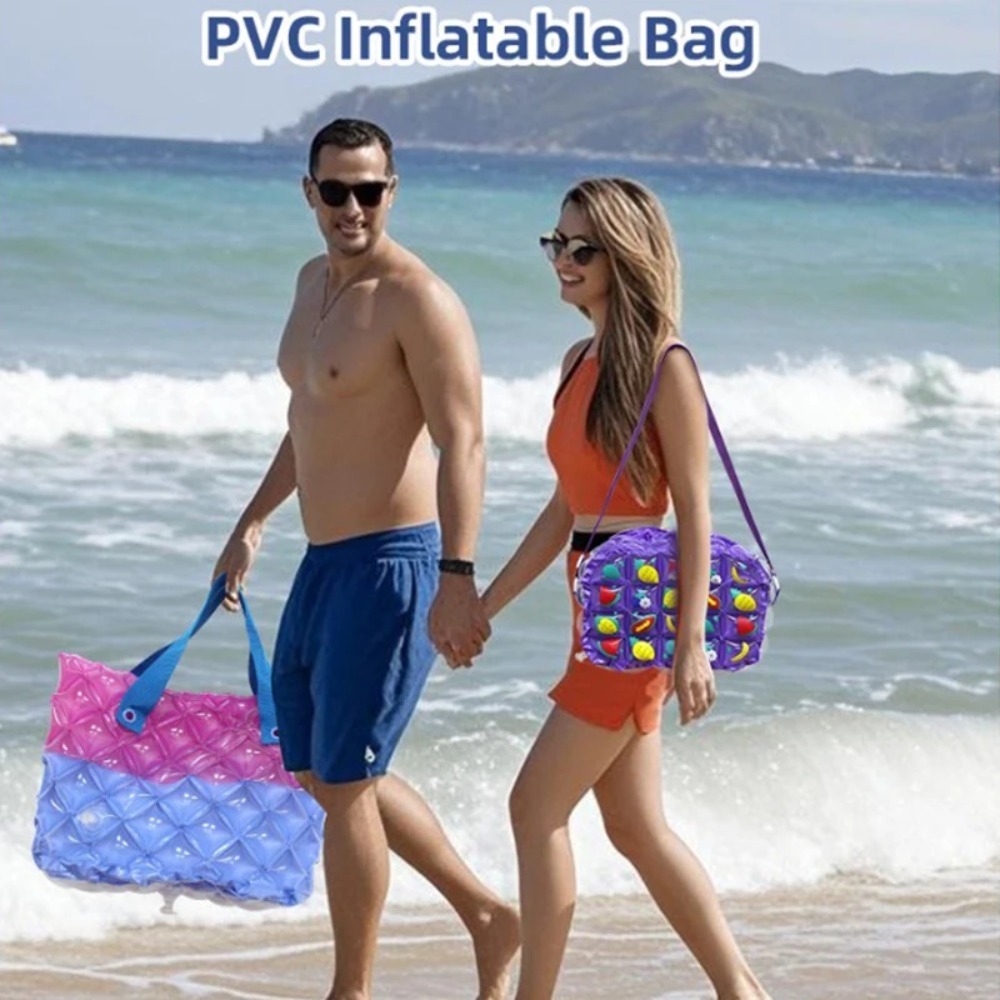 Handbags - 海辺の休暇用PVCスタンプ入りインフレータブルクロスボディバッグ、外出遊び用防水ハンドバッグ、家族旅行用大容量ショルダーバッグ