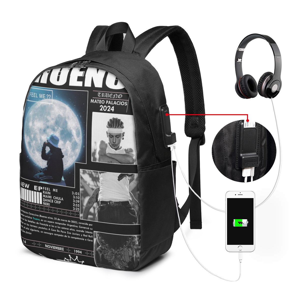 Travel Bags - 面白いトゥルーノヒップホップラッパーバックパック旅行ノートブックバッグコンピュータ大学生スクールバッグラップトップショルダーバッグ男性女性用