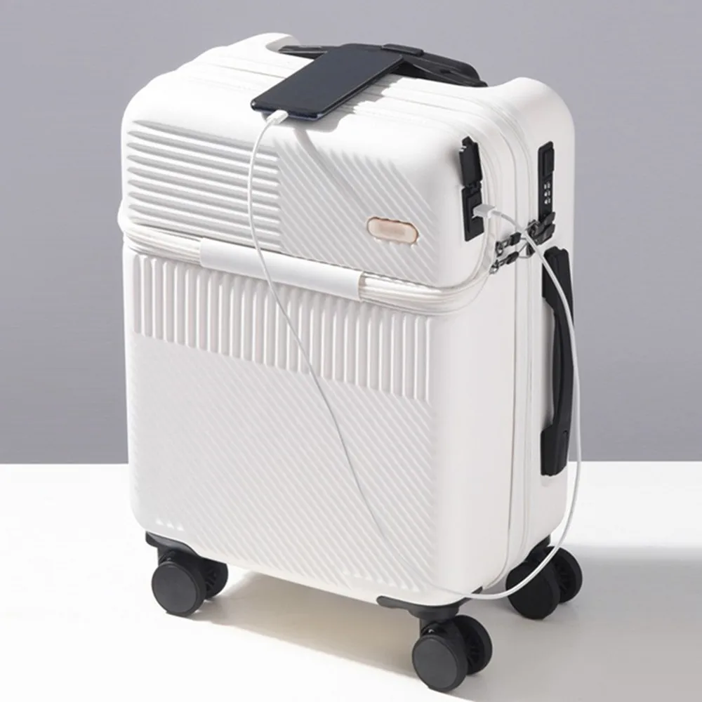 Front Opening Laptop Luggage 24 Inch - フロントオープン蓋トロリーケース PC スーツケース旅行荷物ラップトップコンピュータ収納袋パスワードボックス手荷物 USB 充電 20