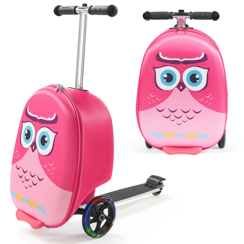 Kids Ride On Suitcase Scooter - 20インチ子供用ライドオンスクーターラゲッジ、ピンクの子供用ローリングスーツケース（フラッシュライトホイール付き）、女の子向けの短距離旅行用ポータブルプレイスクータースーツケース