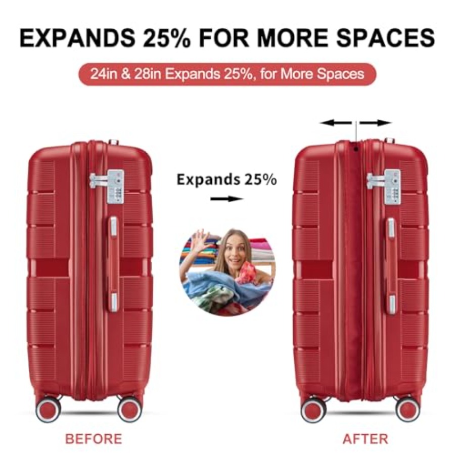 4ピース拡張可能なスーツケースセット、PPハードシェル、ブラ - Expandable Hard Shell Luggage Set のレビューと価格