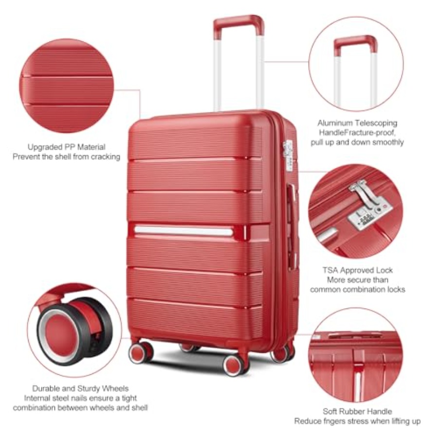 4ピース拡張可能なスーツケースセット、PPハードシェル、ブラ - Expandable Hard Shell Luggage Set のレビューと価格