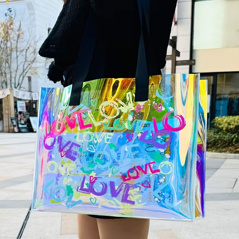 ファッショナブルなレーザープリントのハンドバッグ。PVCゼリ - Handbags のレビューと価格