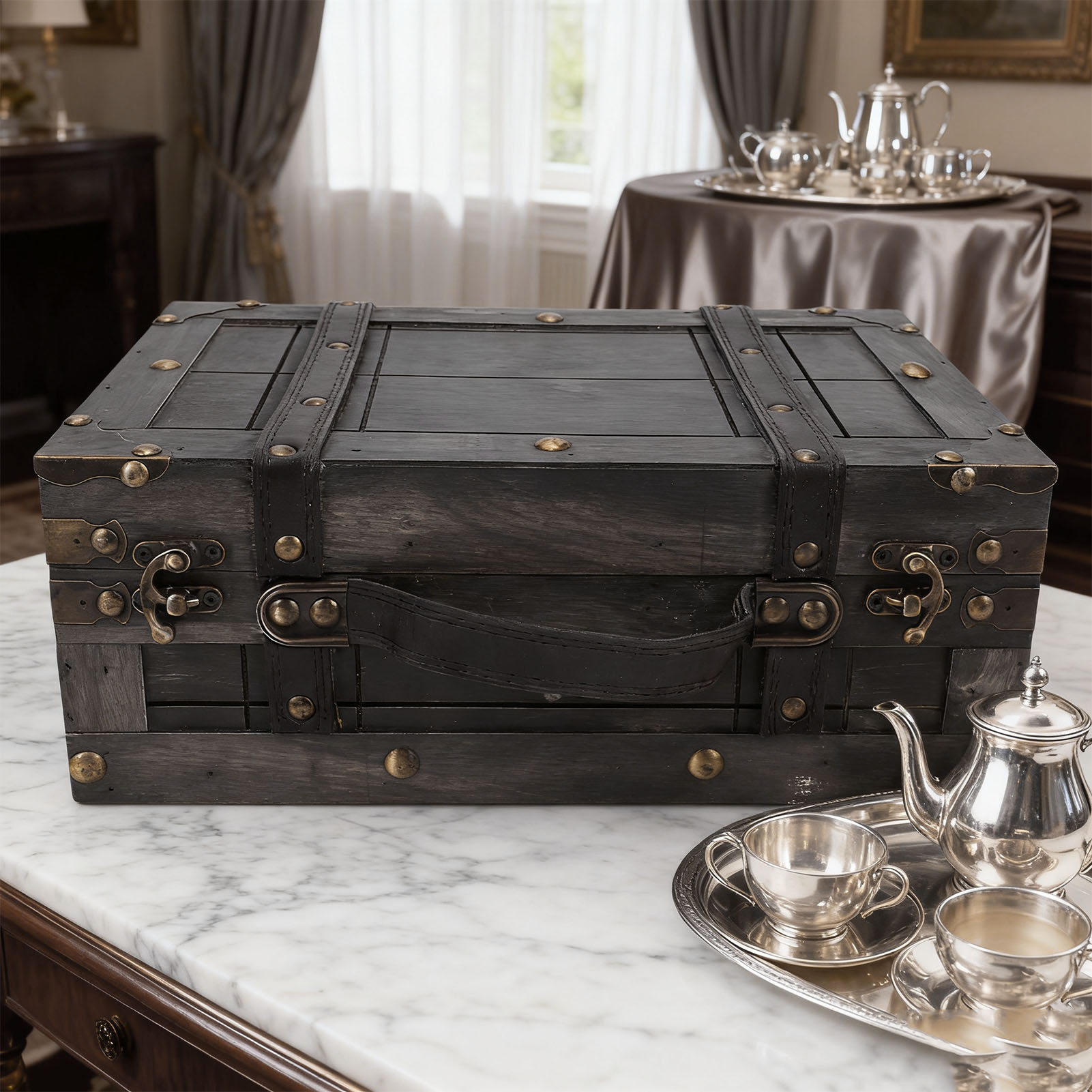 木製収納トランク 木製チェスト ヴィンテージ木製収納トランク - Retro Vintage Trunk Suitcase のレビューと価格