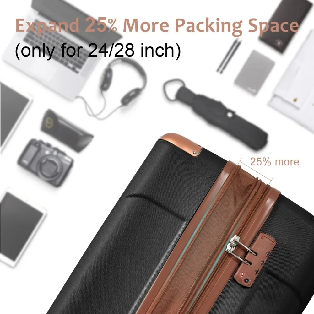 3ピース拡張可能ハードシェルABSスーツケースセット、ダブル - Expandable Hard Shell Luggage Set のレビューと価格