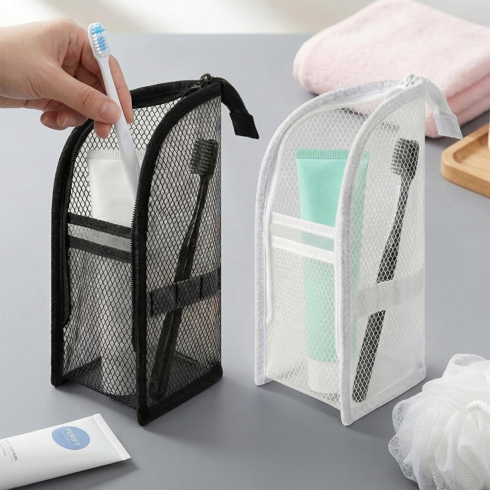 メッシュトイレタリーバッグ 通気性 速乾性 縦型歯ブラシホル - Cosmetic Bags のレビューと価格