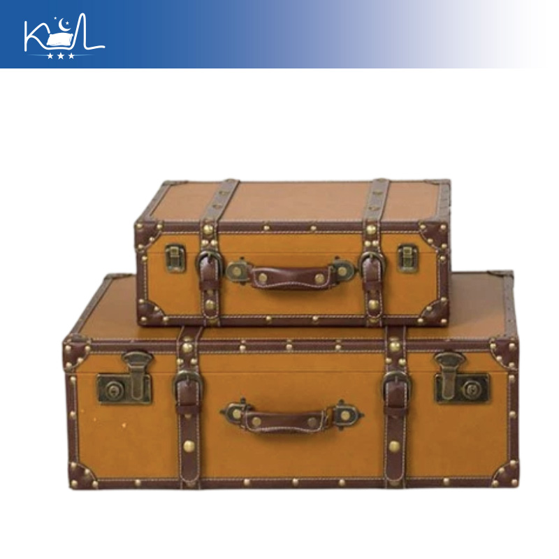 ヴィンテージオレンジ装飾スーツケース収納ボックス、アンティー - Retro Vintage Trunk Suitcase のレビューと価格