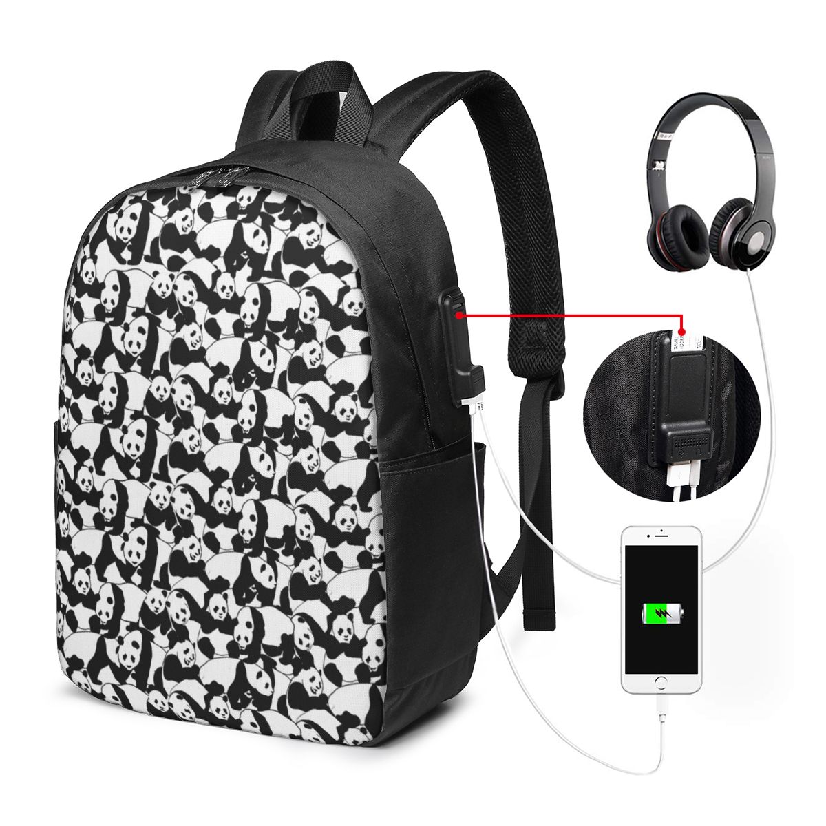 パンダ柄バックパック旅行ノートブックバッグコンピュータ大学生 - Backpacks のレビューと価格